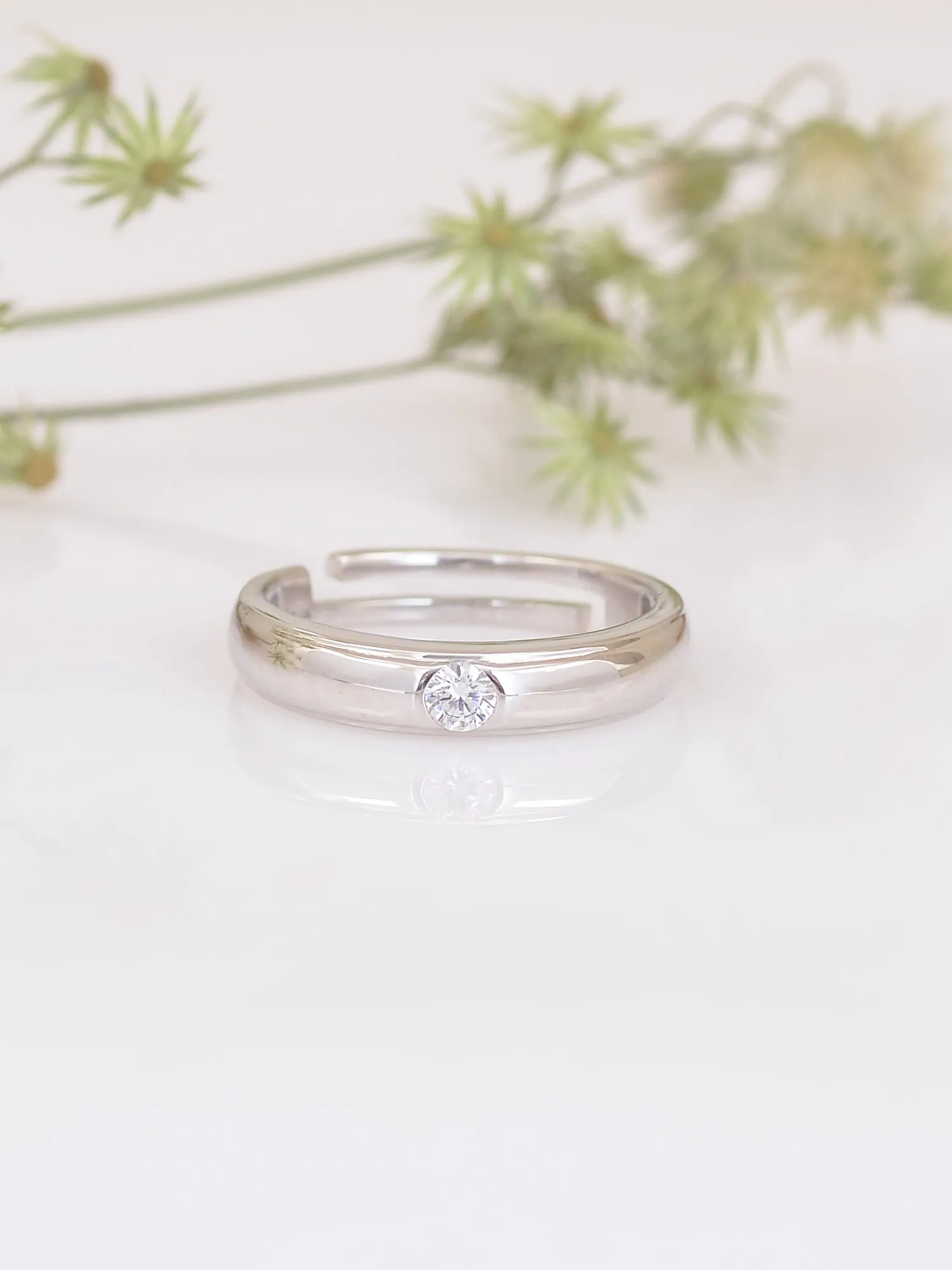 0.2 Carat Simple Adjustable Minimalist Silver Ring