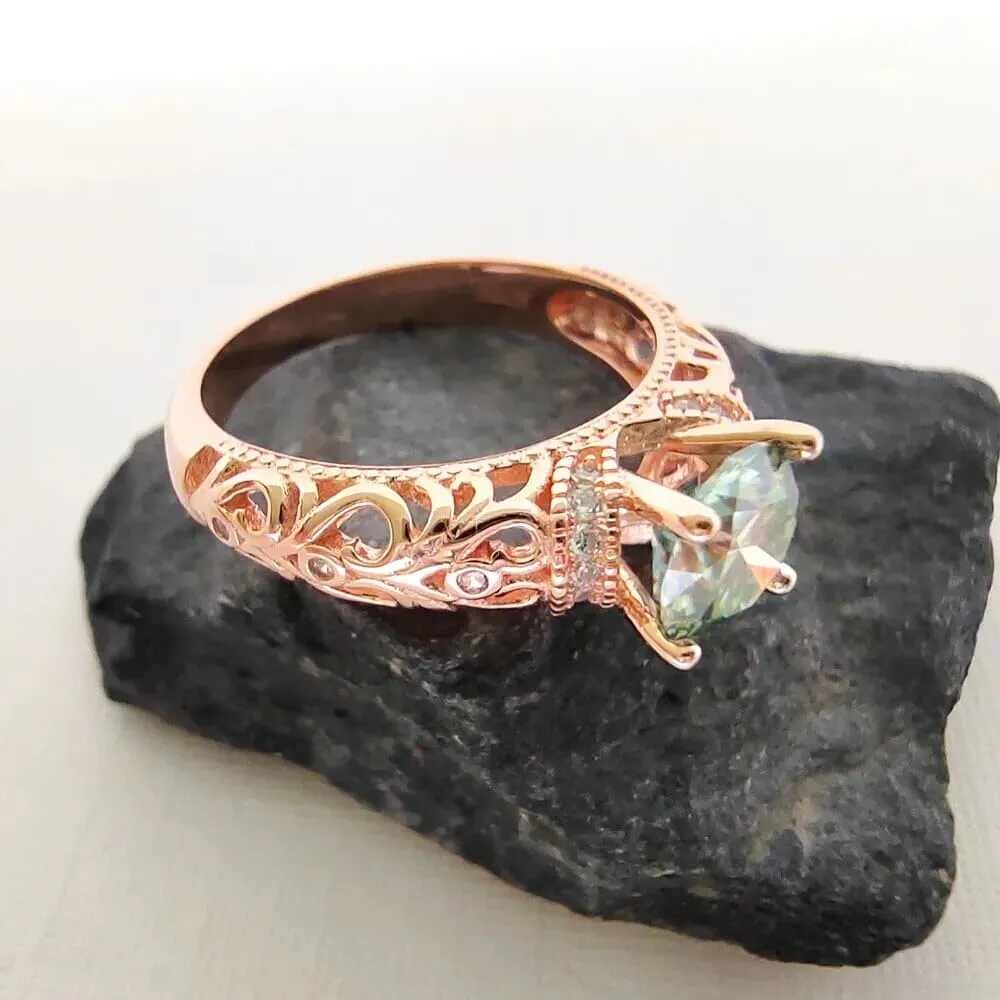 1 Carat Moissanite 925 Sterling Silver Rose Gold Ring