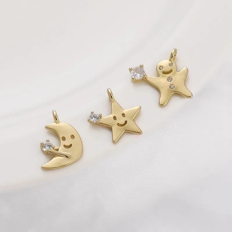 1 Piece Cute Gingerbread Star Moon Copper Plating Inlay Pendant Jewelry Accessories