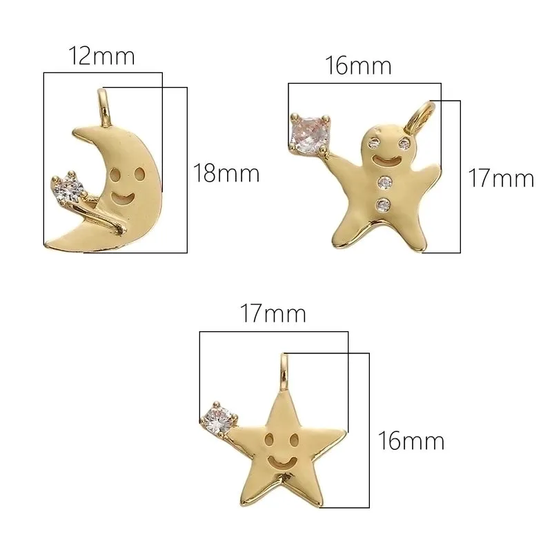 1 Piece Cute Gingerbread Star Moon Copper Plating Inlay Pendant Jewelry Accessories