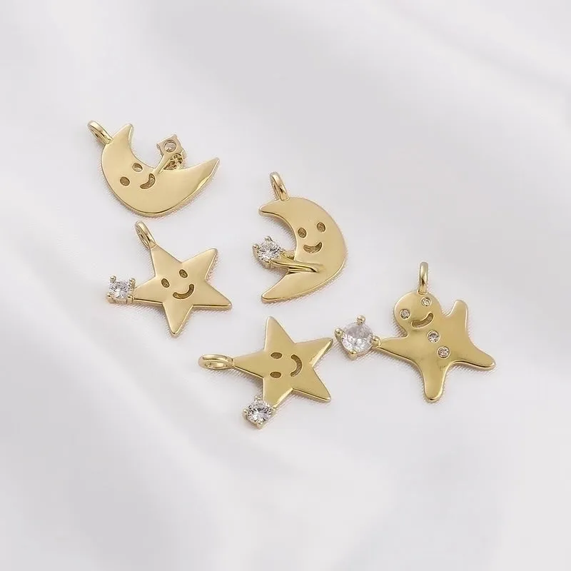 1 Piece Cute Gingerbread Star Moon Copper Plating Inlay Pendant Jewelry Accessories