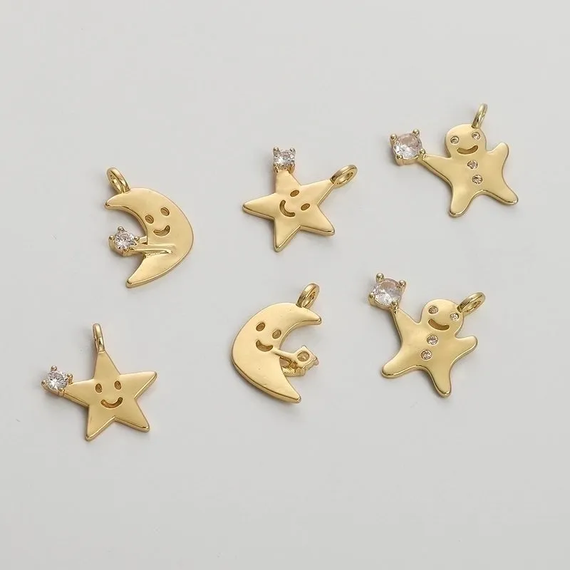 1 Piece Cute Gingerbread Star Moon Copper Plating Inlay Pendant Jewelry Accessories