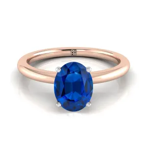 14K Rose Gold Oval Sapphire Round Comfort Fit Claw Prong Solitaire Engagement Ring