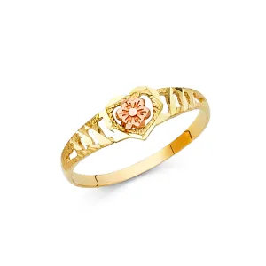 14K Solid Gold Fancy Flower Simple Ring