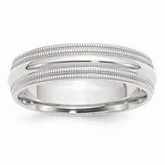 14k White Gold 6mm Double Milgrain Comfort Fit Wedding Band Ring