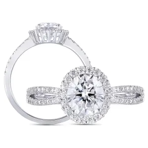 14k White Gold Halo Moissanite Ring 1ct Center Stone