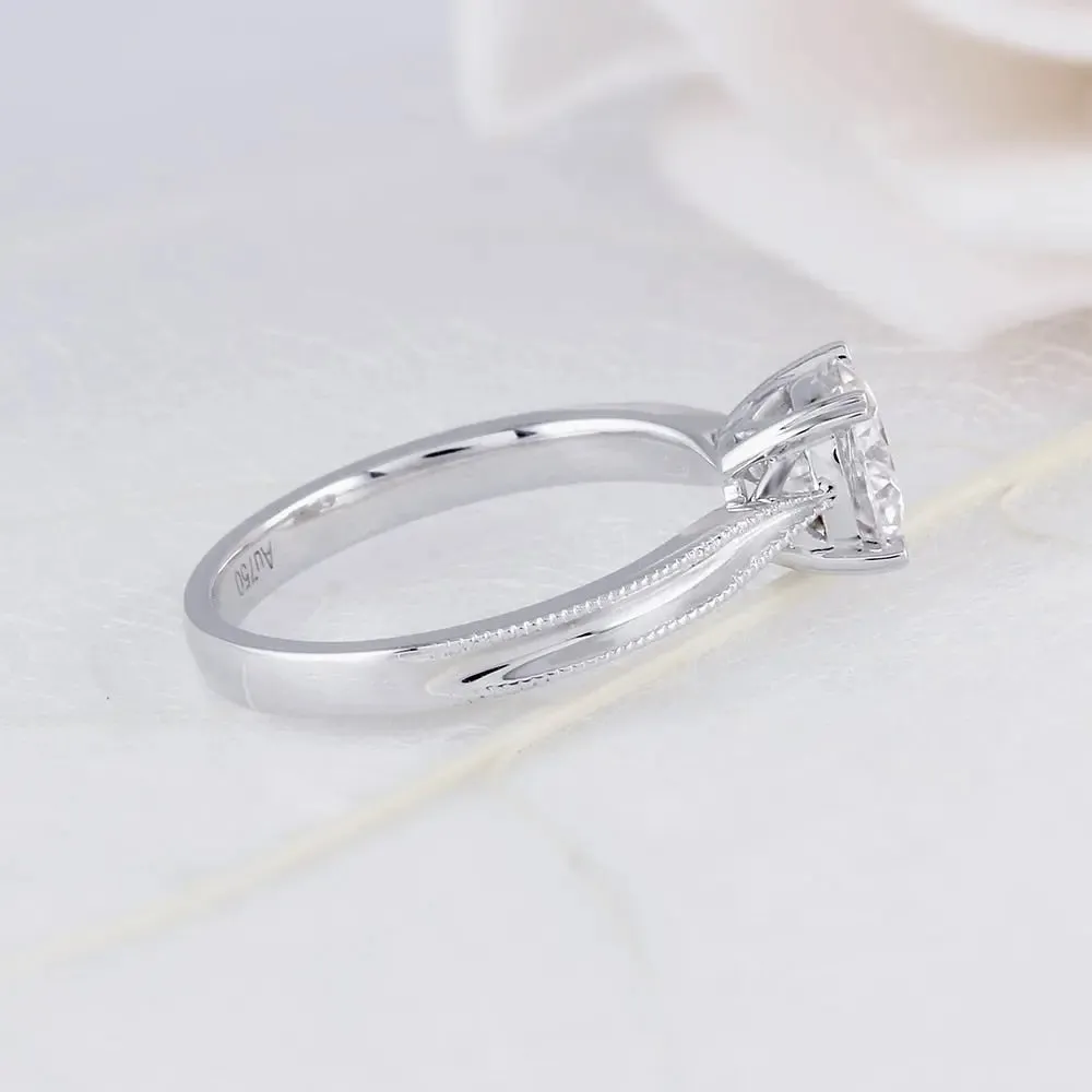 14k White Gold Solitaire Moissanite Ring 1ct