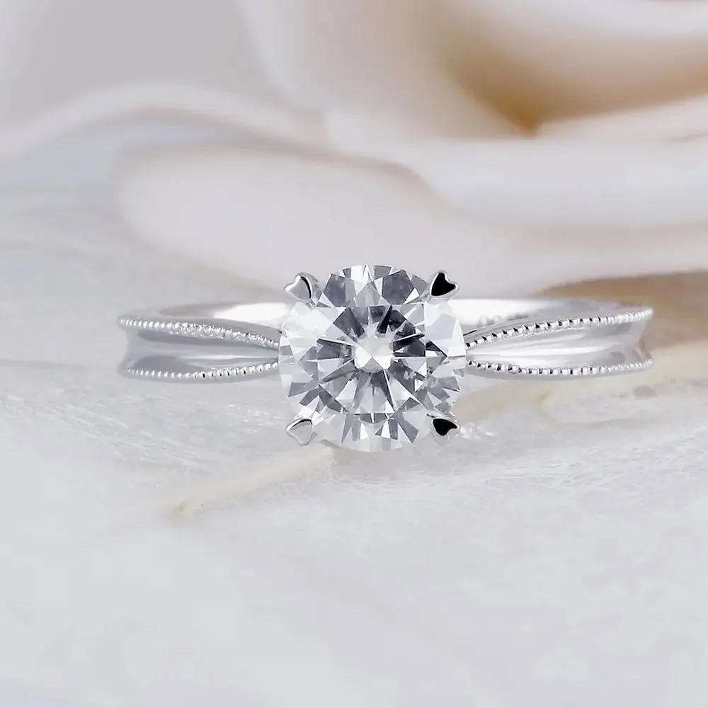 14k White Gold Solitaire Moissanite Ring 1ct