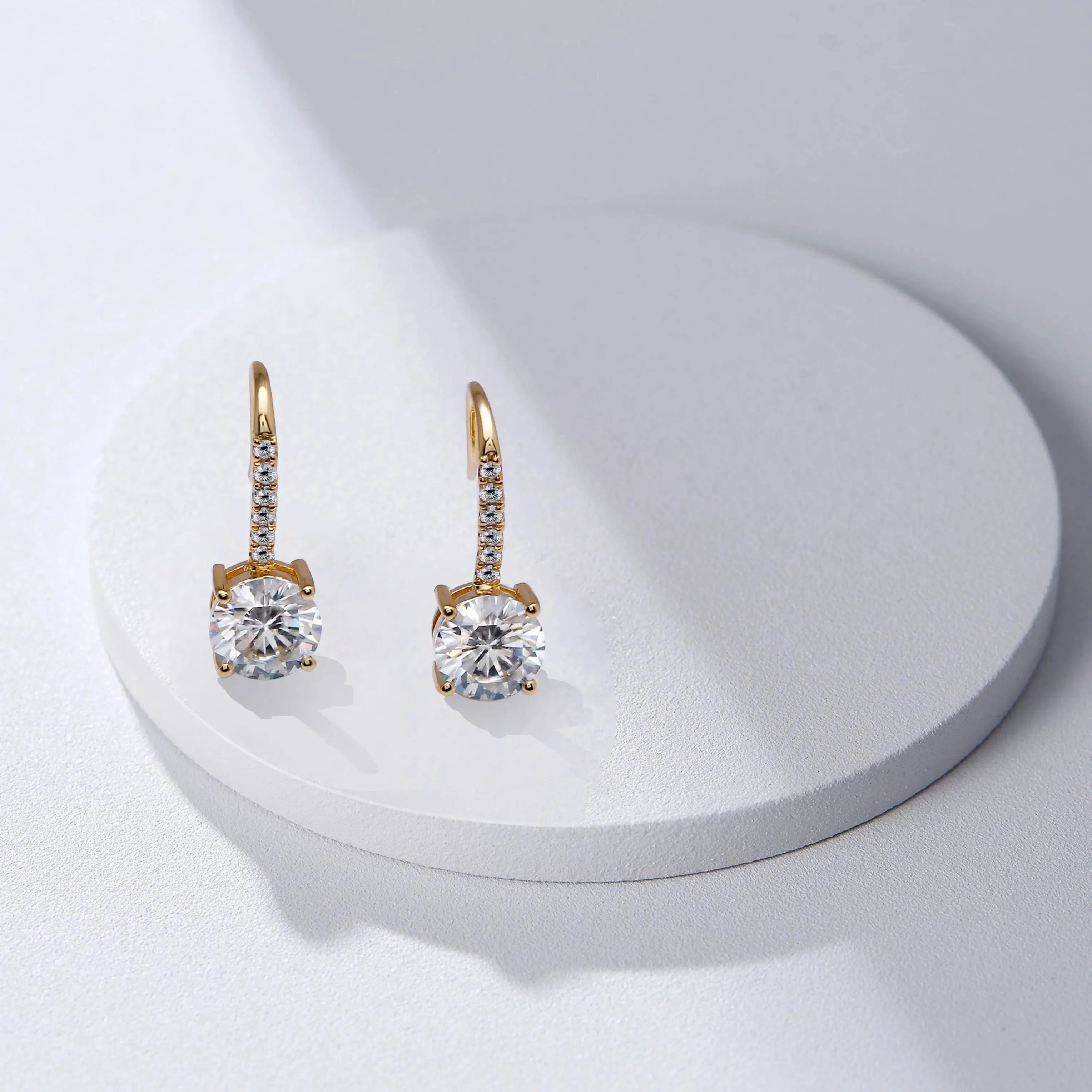 14k Yellow Gold Drop Moissanite Earrings 2.12ctw