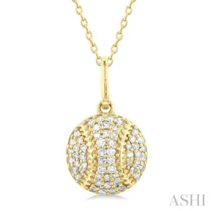 1/5 ctw Petite Baseball Round Cut Diamond Fashion Pendant With Chain in 10K Yellow Gold