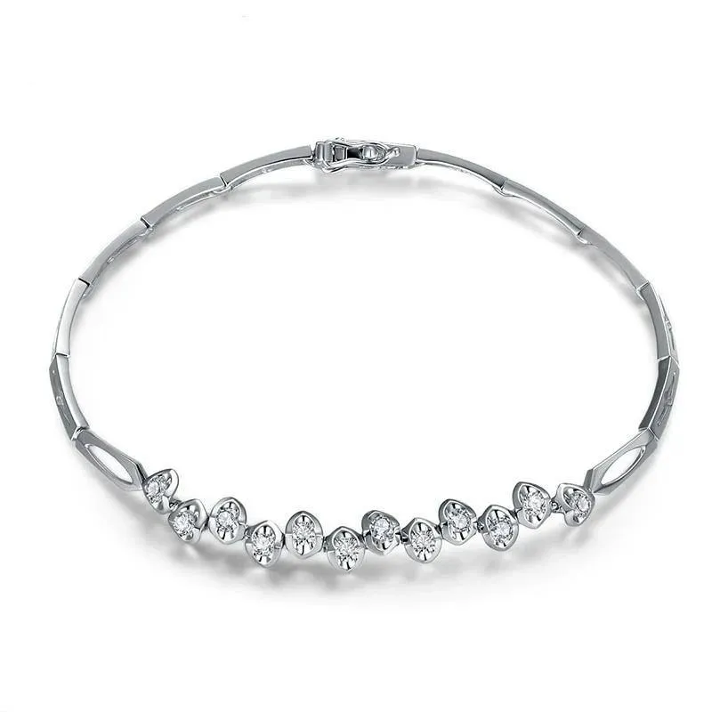 18K WHITE GOLD DESIGNER 0.48 CT CERTIFIED DIAMOND BRACELET  FINE JEWELRY BRACLETS ROUND CUT