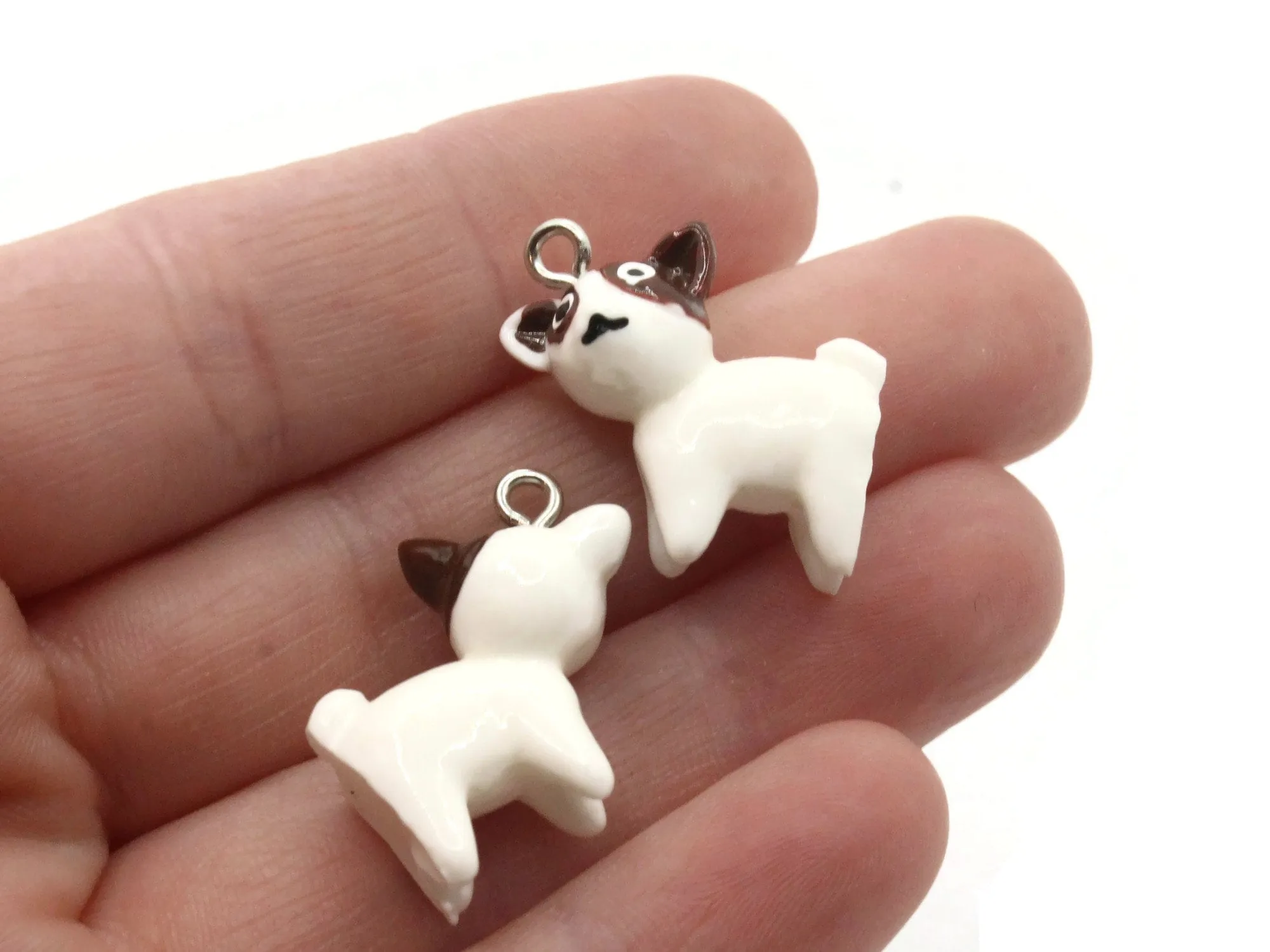 2 22mm White Dog Resin Miniature Puppy Charms Animal Pendants