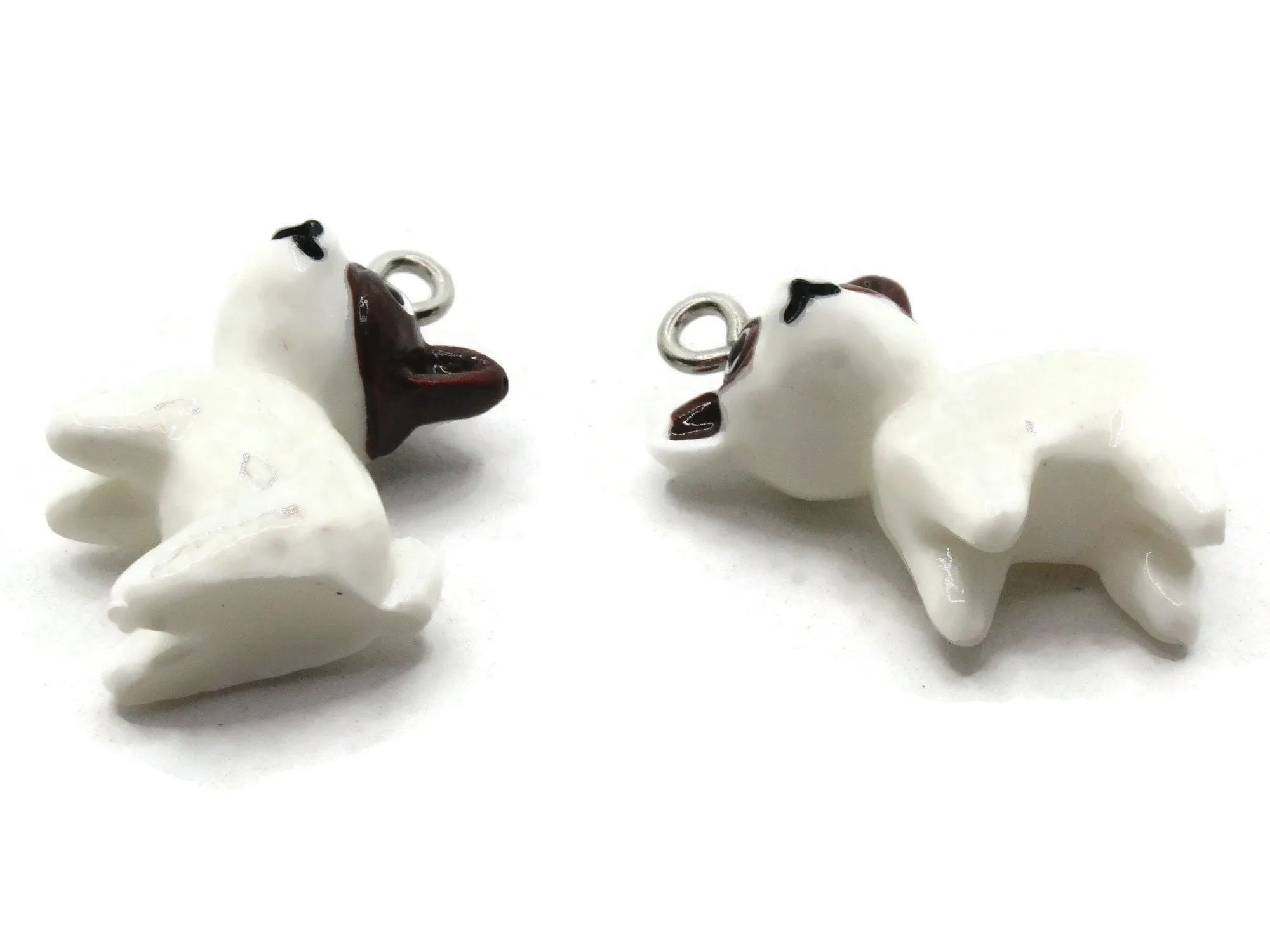 2 22mm White Dog Resin Miniature Puppy Charms Animal Pendants