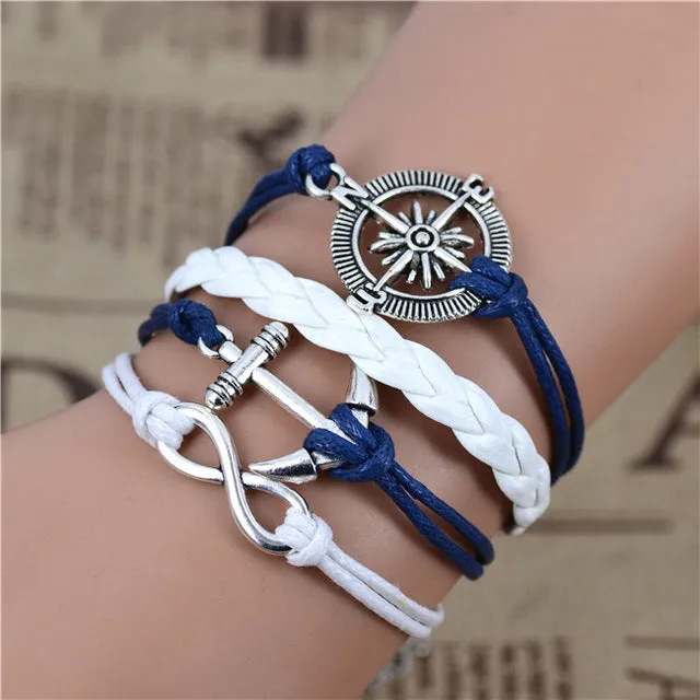 2017 New Infinity Love Leather Love Owl Leaf Charm Handmade Bracelet Bangles Jewelry Friendship Gift Items 2pac/lot