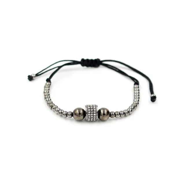 2017 Newest Adjustable Men Bracelet Round Bead Micro Pave Black CZ Crystal Macrame Weave Braided Charm Bracelets Jewelry ND4292