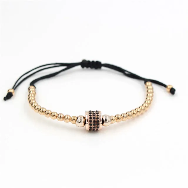 2017 Newest Adjustable Men Bracelet Round Bead Micro Pave Black CZ Crystal Macrame Weave Braided Charm Bracelets Jewelry ND4292