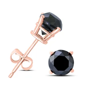 3/4 Carat Tw Round Black Diamond Solitaire Stud Earrings In 10K Rose Gold