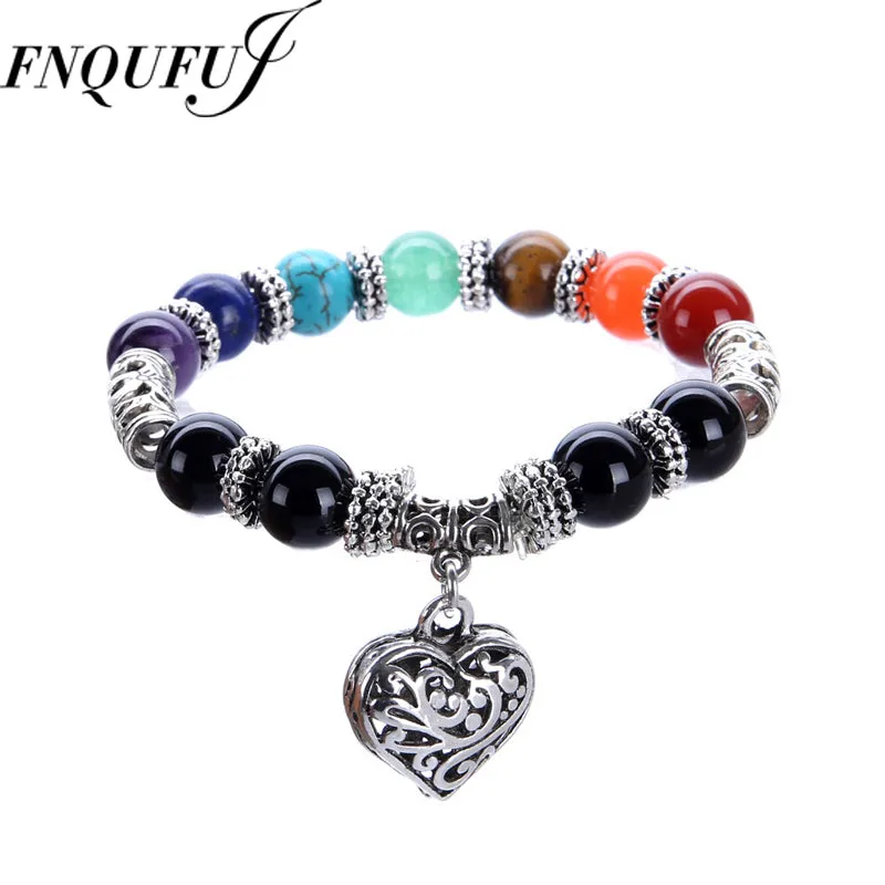 7 Chakra Bracelet Healing Heart Charm Bracelets 2017 Wrist Mala Beads stone Yoga Bracelet Chakra Jewelry Mens Womens