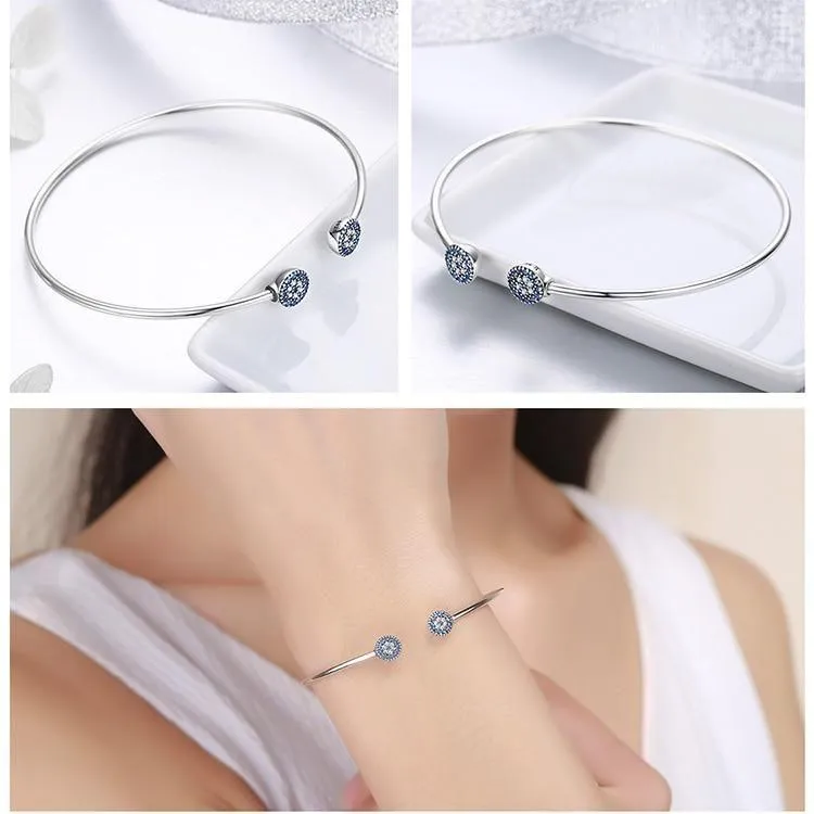 925 Sterling Silver Lucky Blue Eyes Bangle & Bracelet Charm Jewelry #SCB058