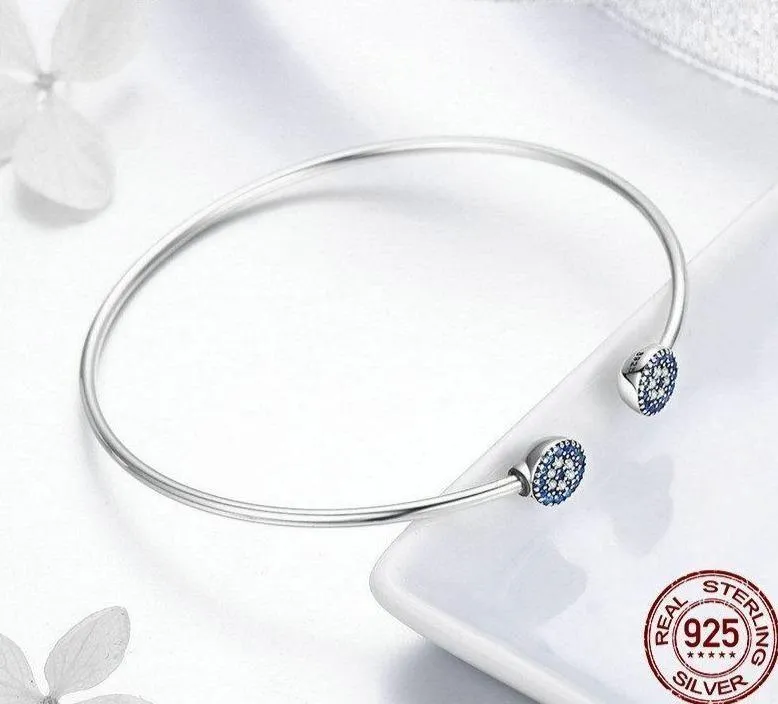 925 Sterling Silver Lucky Blue Eyes Bangle & Bracelet Charm Jewelry #SCB058