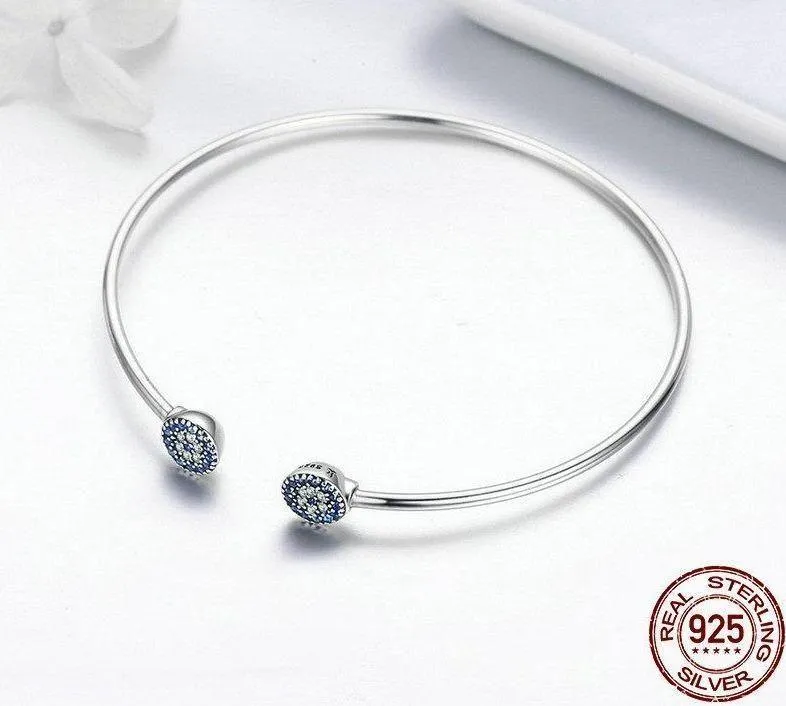 925 Sterling Silver Lucky Blue Eyes Bangle & Bracelet Charm Jewelry #SCB058