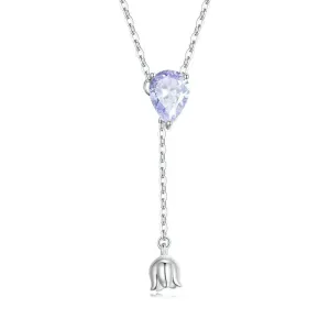 925 Sterling Silver Purple Zircon Lily of the Valley Pendant Necklace Elegent Neck Chain for Women Fine Jewelry