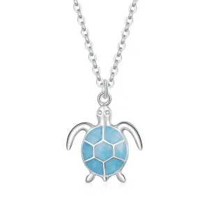 925 Sterling Silver Sky Blue Enamel Turtle Pendant Necklace Cute Animal Adjustable Necklace for Women Fine Jewelry