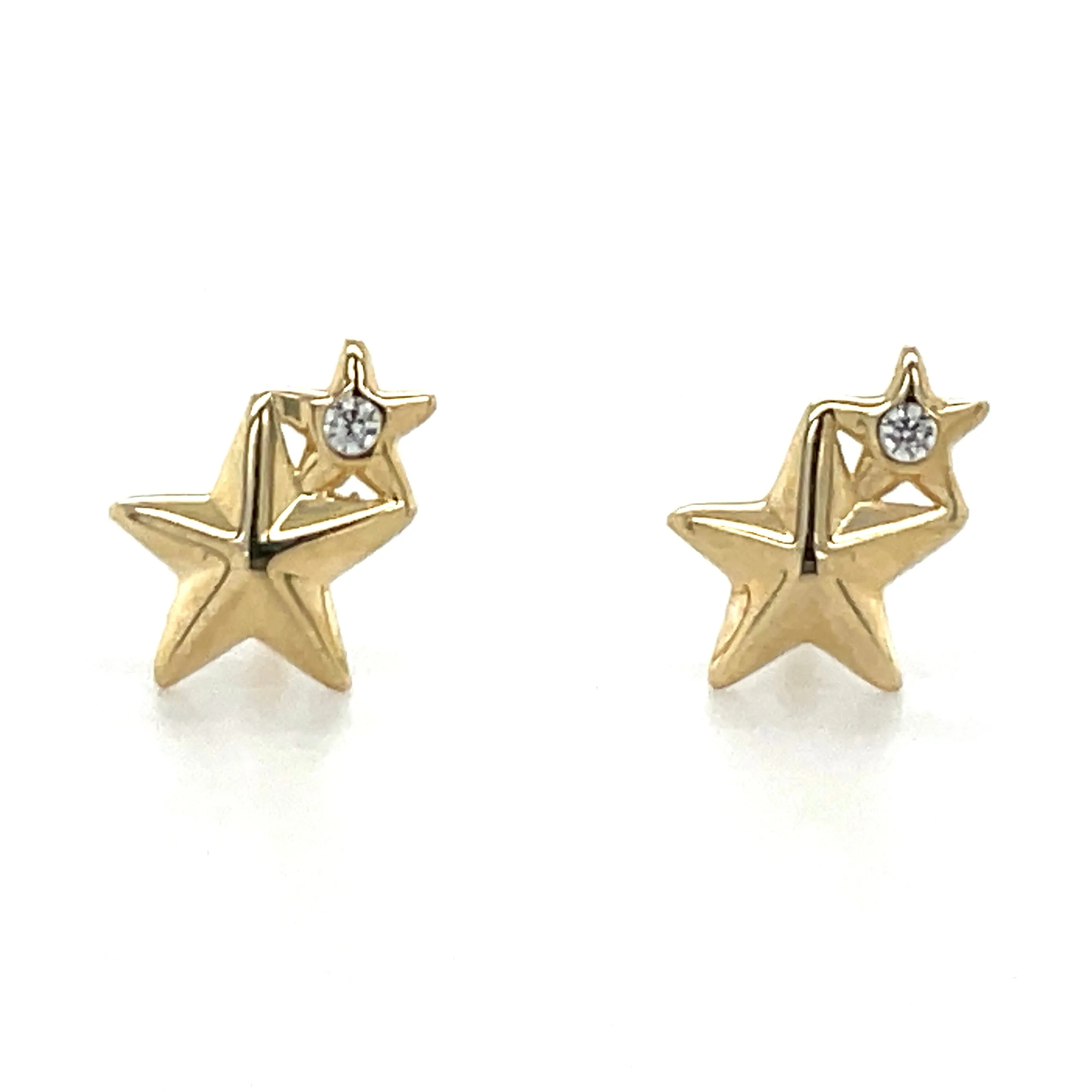 9ct Yellow Gold Double Star Stud Earrings