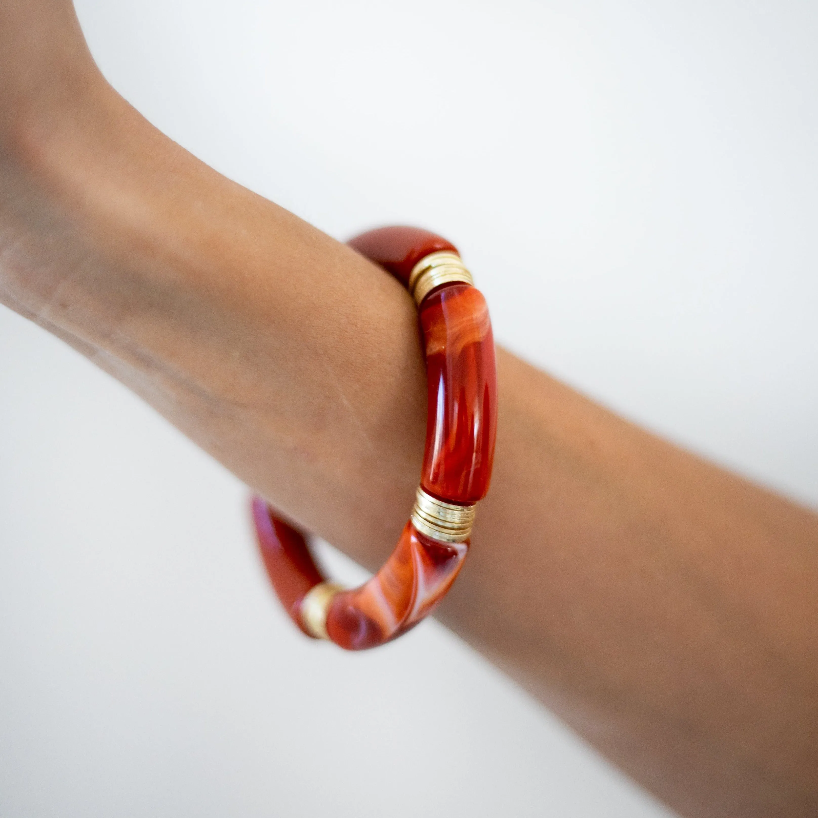 Acrylic   Gold Bamboo Bracelet: Burnt Orange