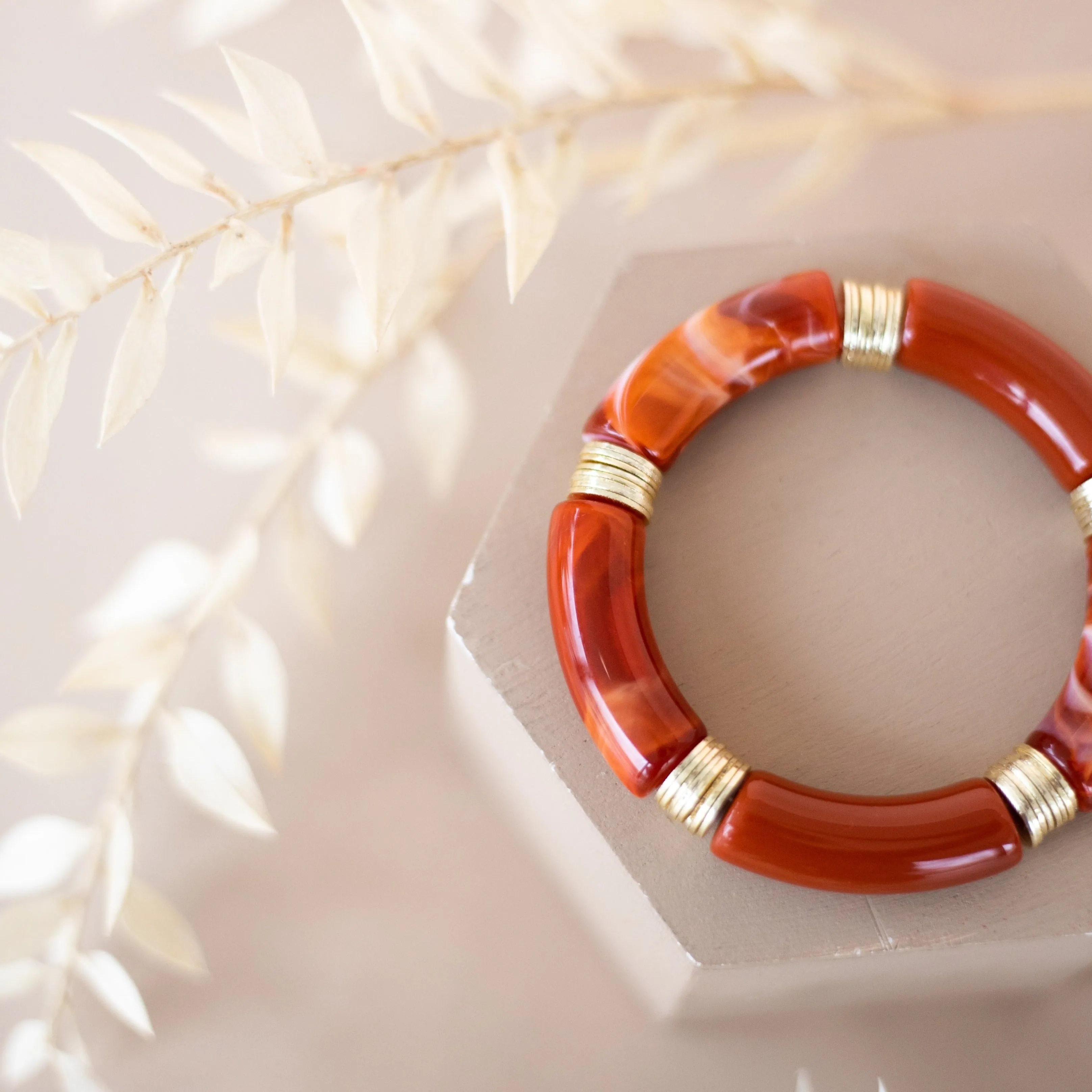 Acrylic   Gold Bamboo Bracelet: Burnt Orange