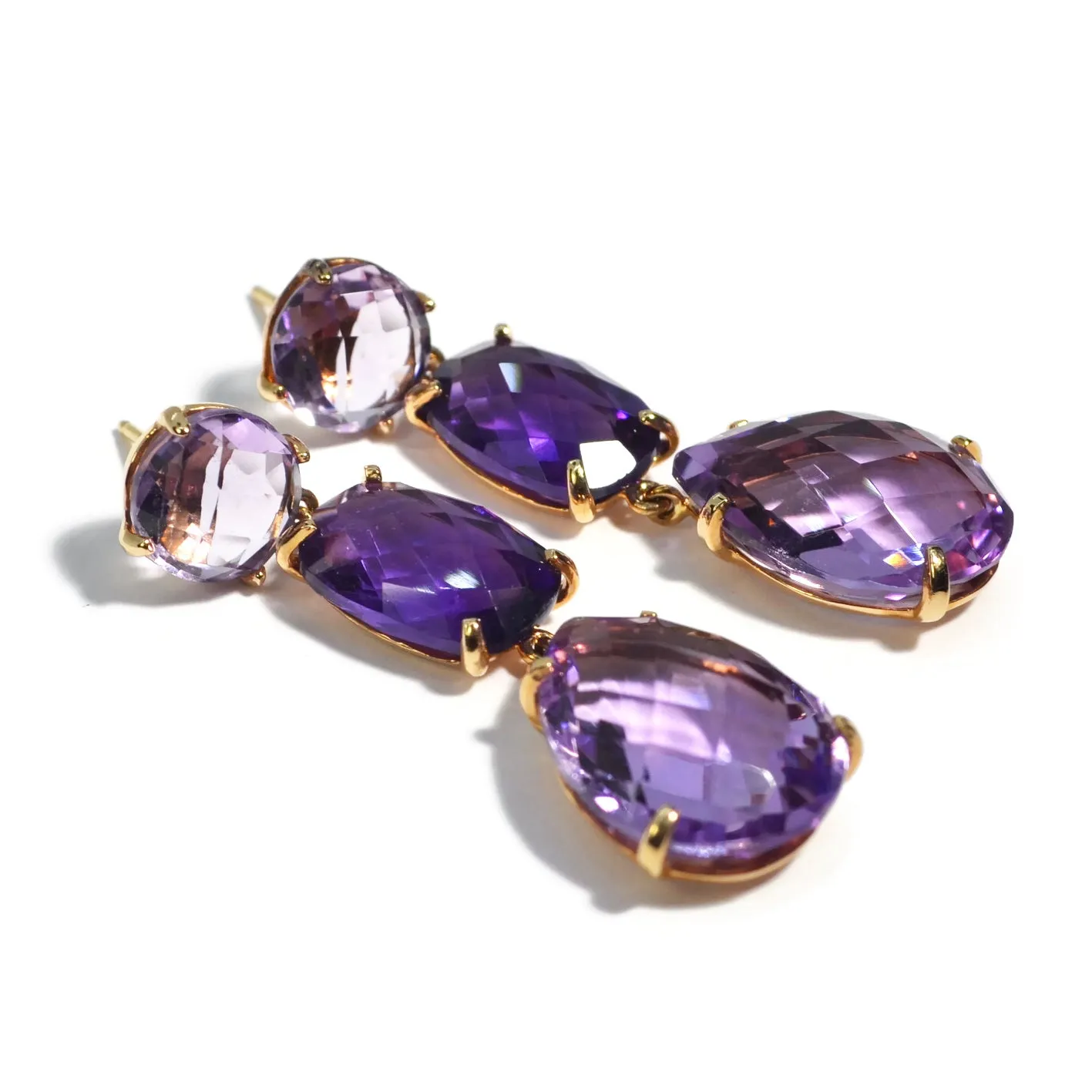 AFJ Gemstone Collection - Drop Earrings with Amethyst, Yellow Gold