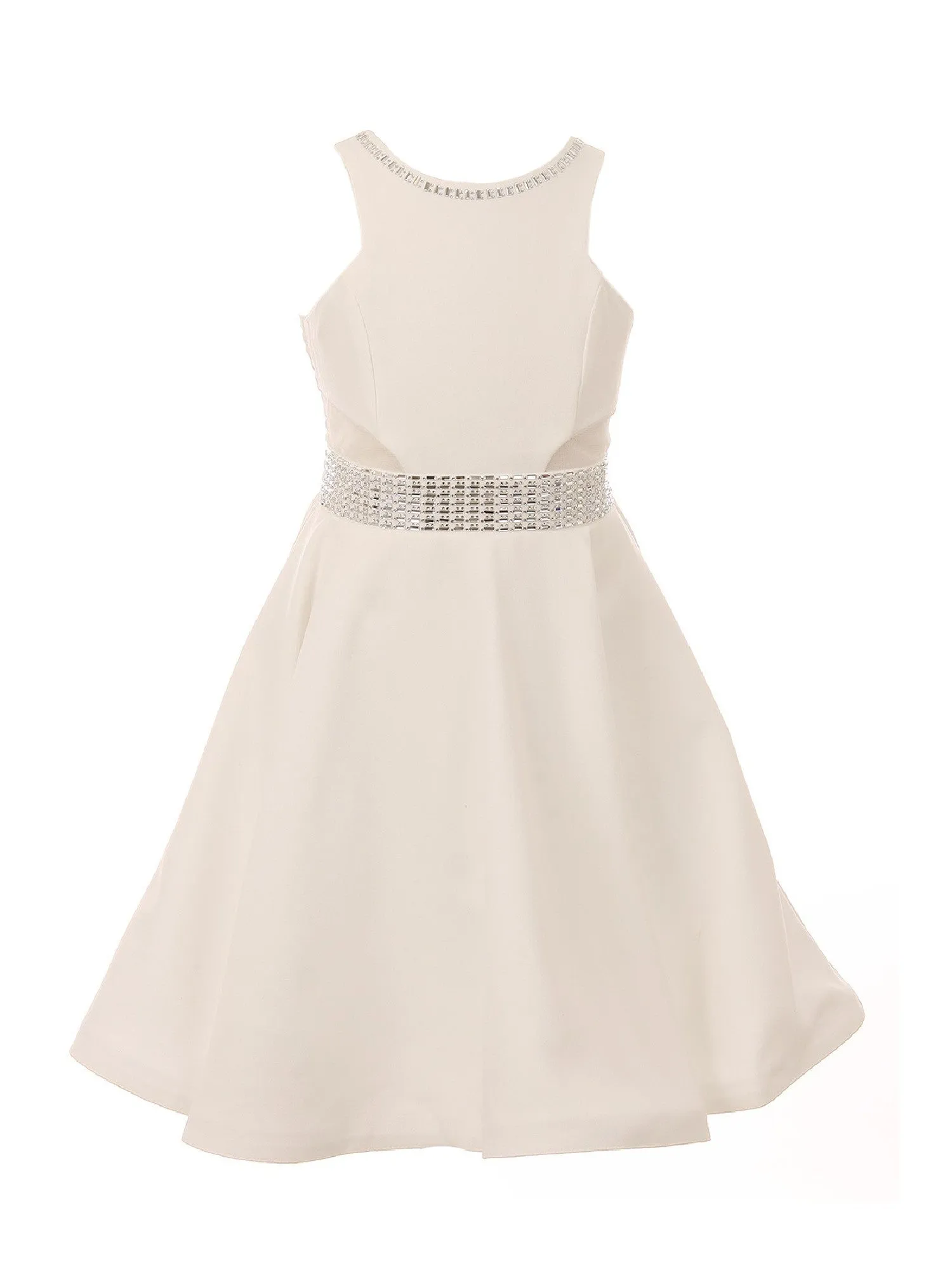 Big Girls Off White Studs Fitted Junior Bridesmaid Dress 8-16