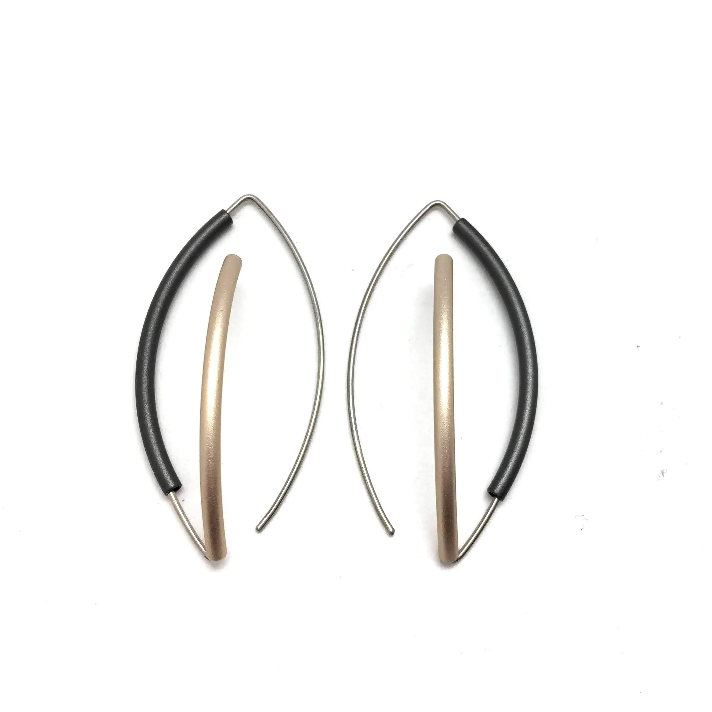 Black & Champagne 3D Bow Earrings - Round Tubing