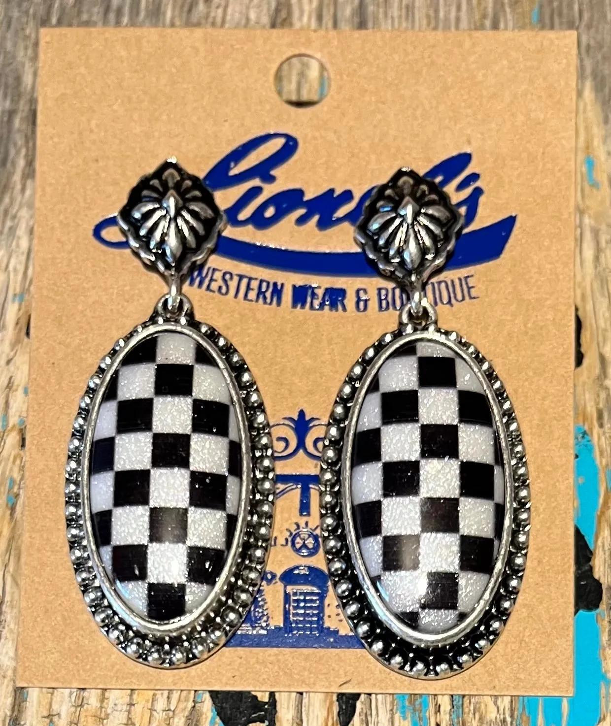 Black & White Check Necklace & Earrings