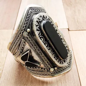 Black stone tribal boho cuff