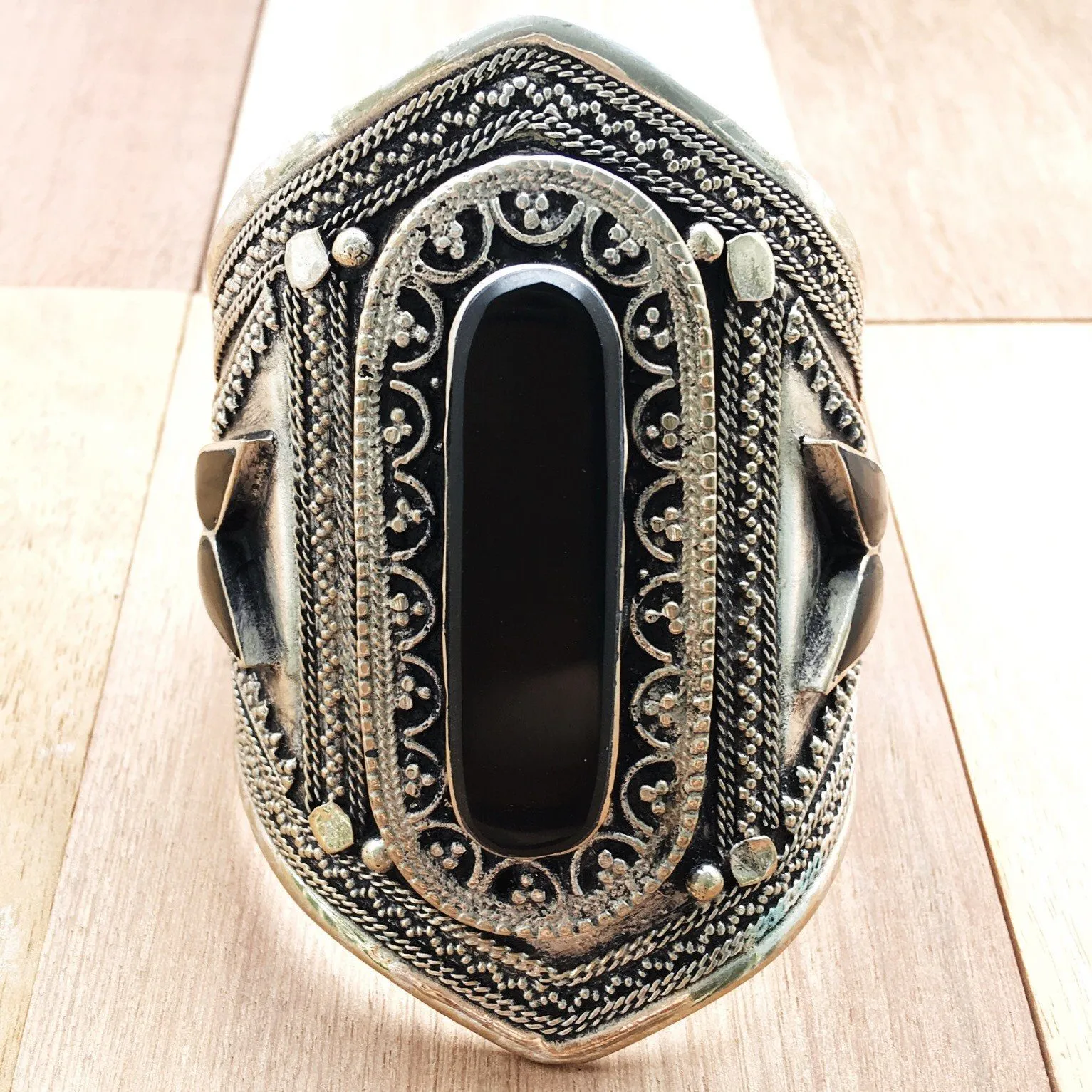 Black stone tribal boho cuff