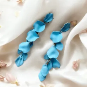 Blue- Baby blue pastel flower earrings | dangle petals baroque earrings | unique gold floral earrings | bridal party wedding earrings