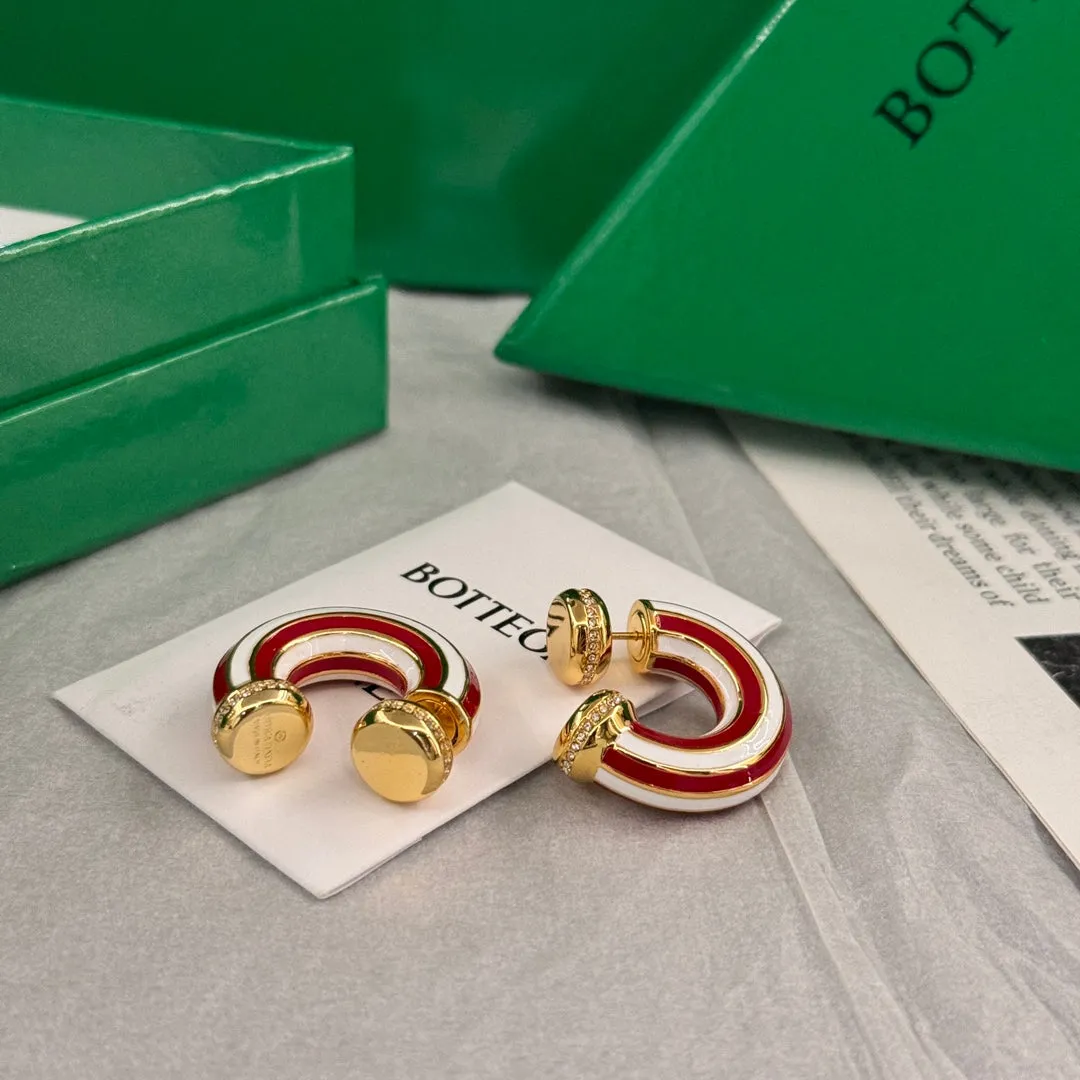 Bottega Veneta Red and White Striped Enamel Earrings EHC124