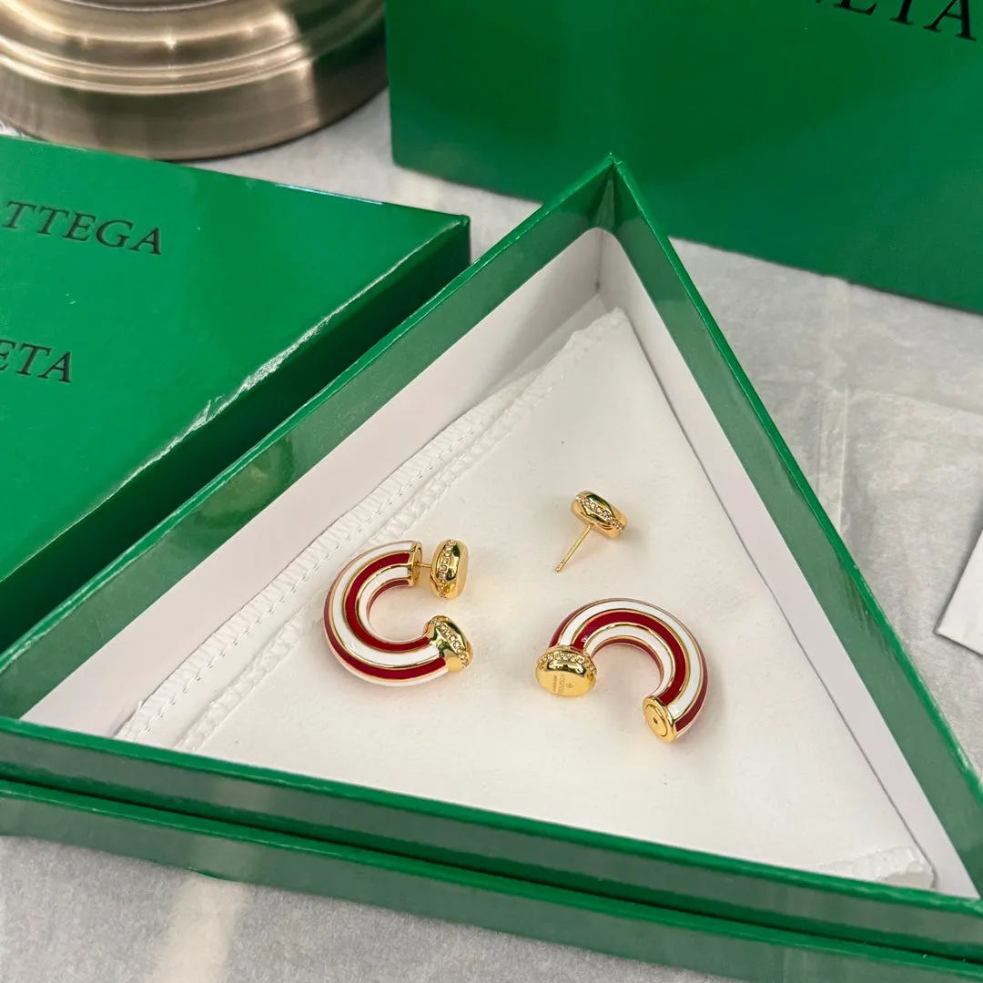 Bottega Veneta Red and White Striped Enamel Earrings EHC124