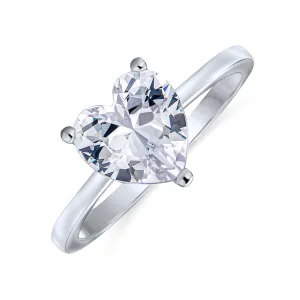 Classic 2CT Heart Shaped CZ Solitaire Engagement Ring Sterling Silver Band