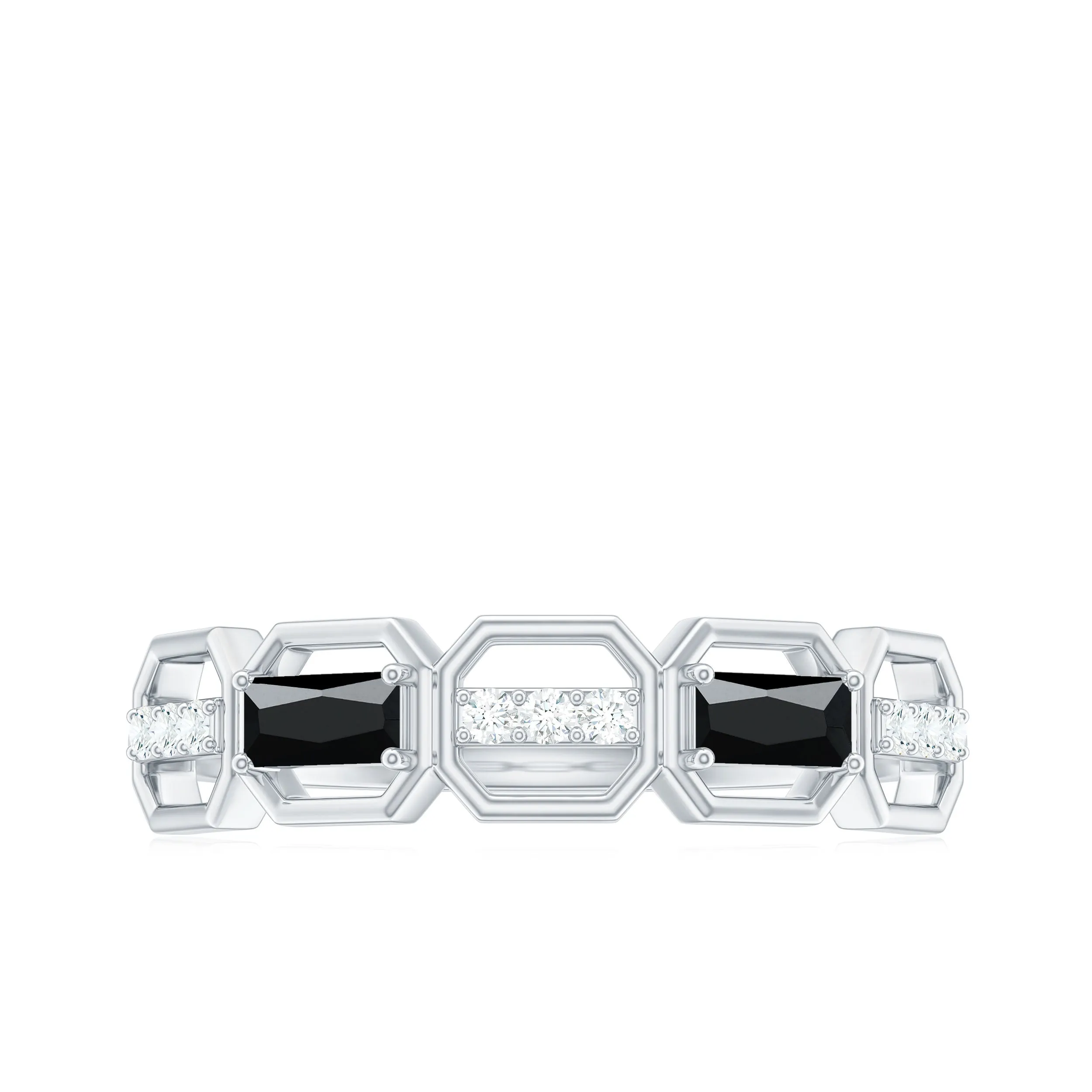 Classic Half Eternity Band Ring with Black Onyx and Diamond