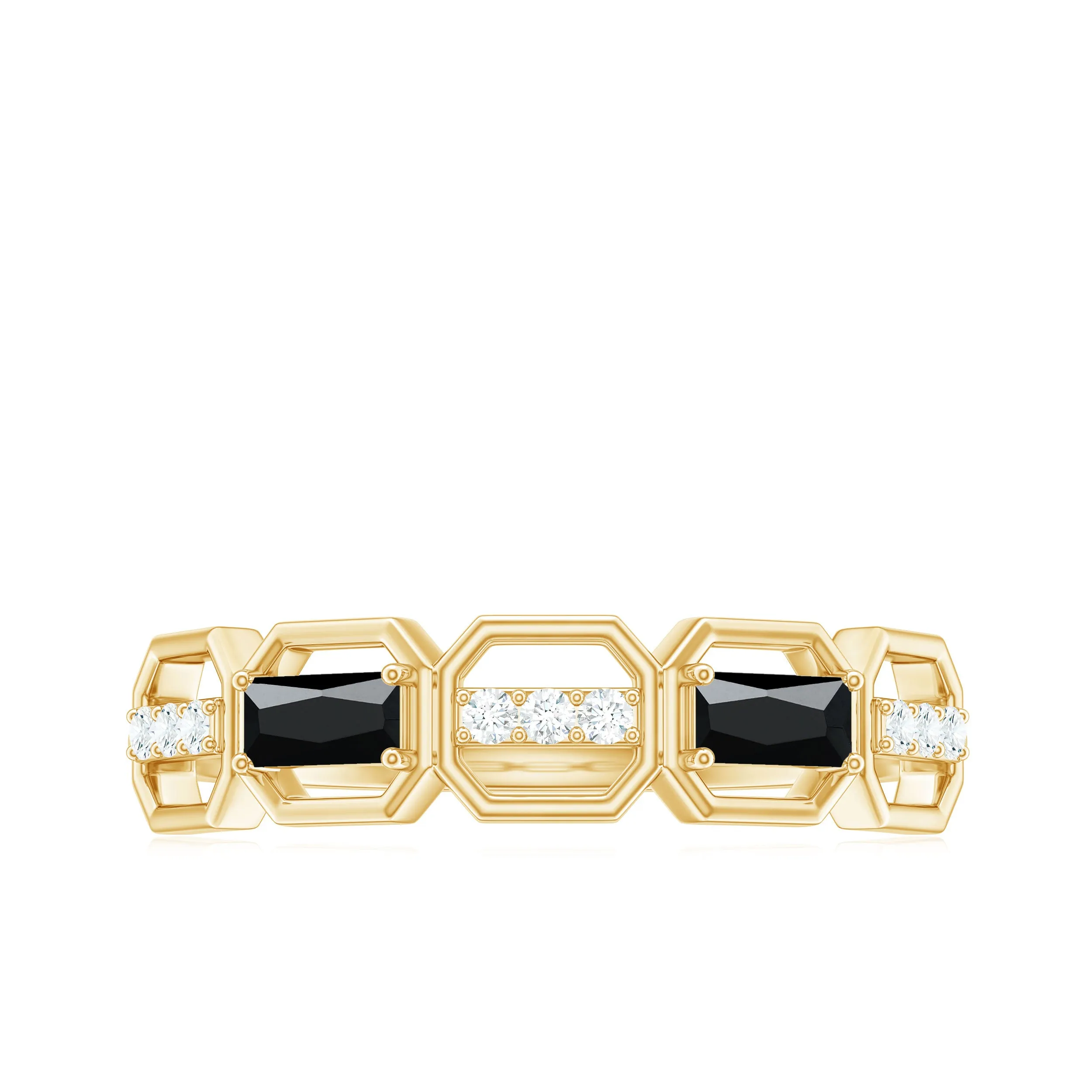 Classic Half Eternity Band Ring with Black Onyx and Diamond