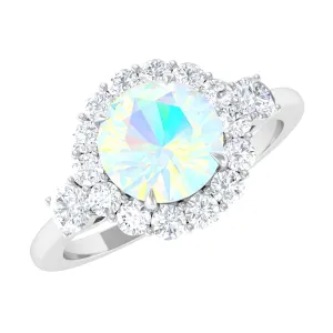 Classic Halo Engagement Ring with Ethiopian Opal and Diamond