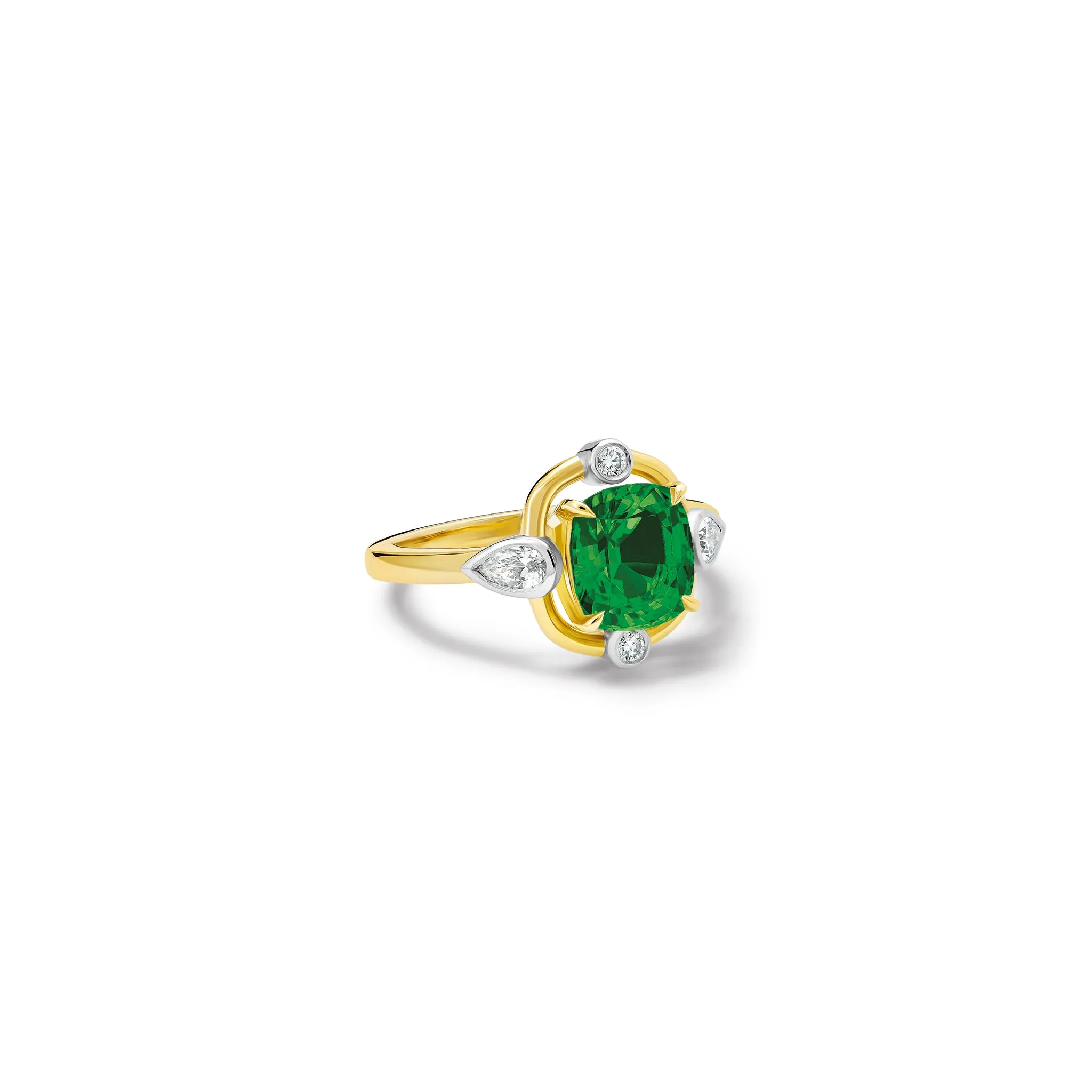 Compass Ring 18ct Yellow Gold - Green Tourmaline & Diamond