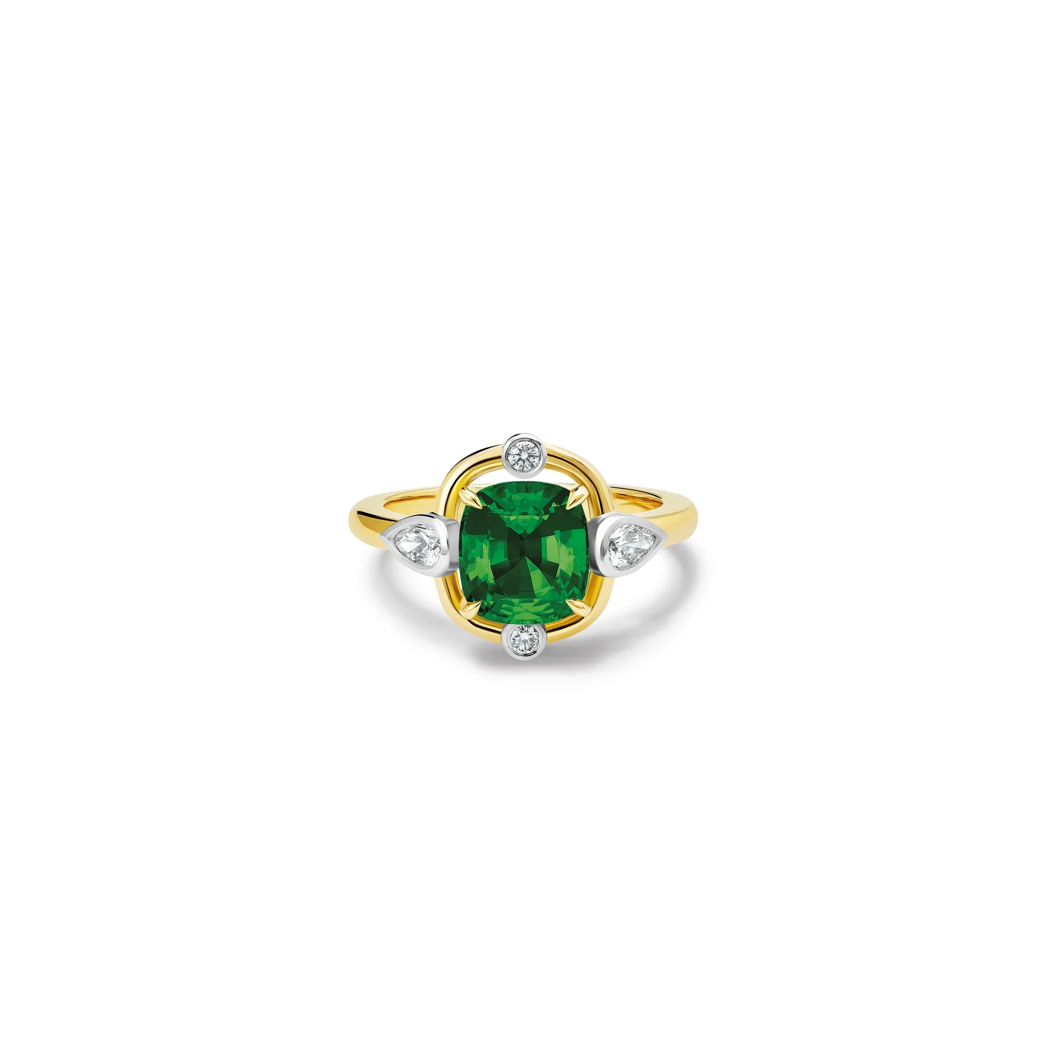 Compass Ring 18ct Yellow Gold - Green Tourmaline & Diamond