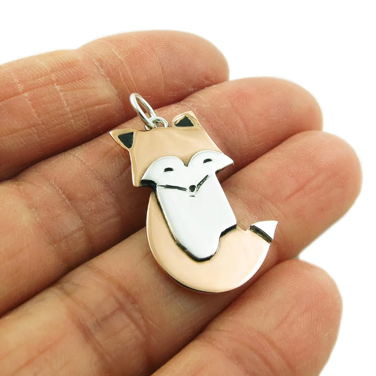 Copper and 925 Silver Fox Pendant Necklace