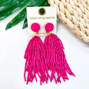 Crash My Party Seed Bead Tassel Earrings In Fuchsia