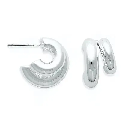 Ear Sense Silver Varied Double J Hoop Stud F438