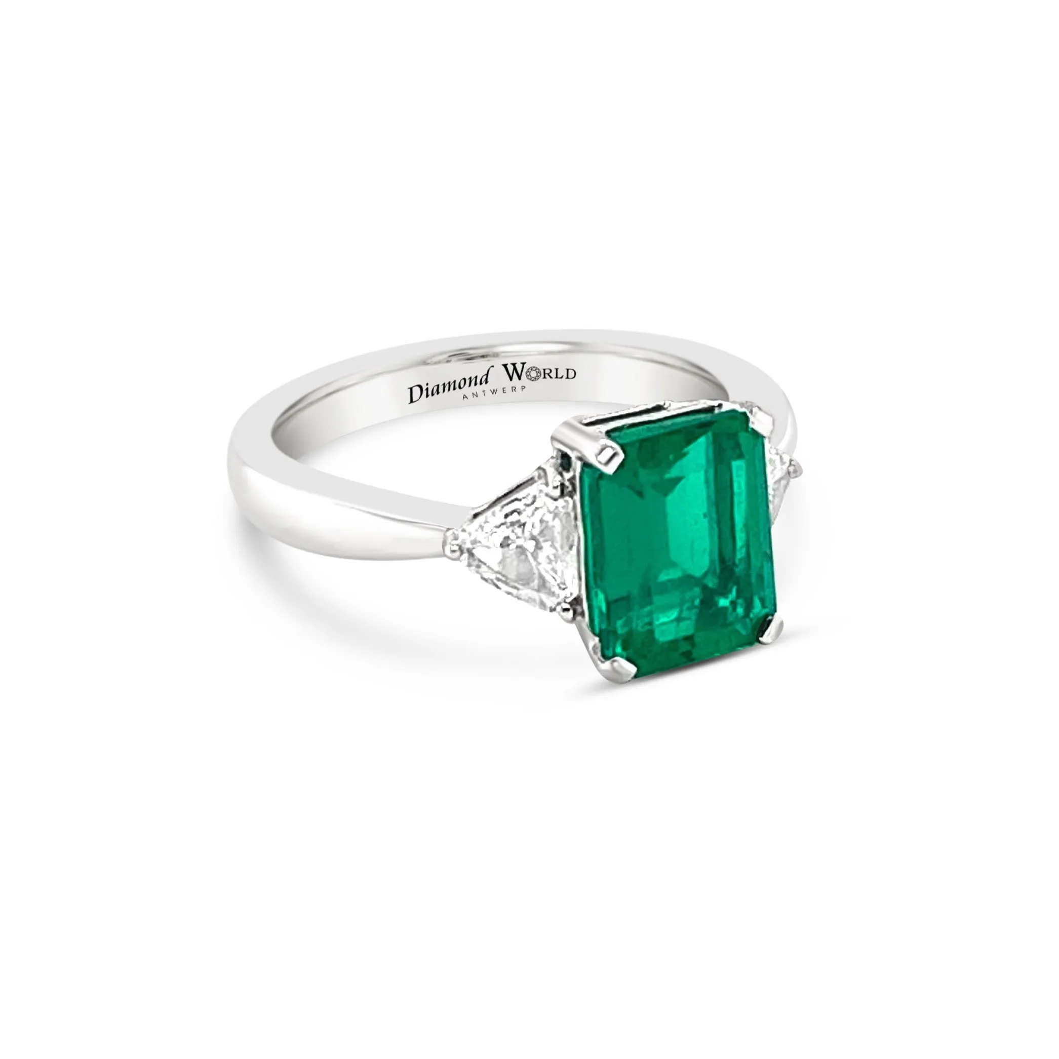 Emerald & Trillion Cut Diamonds Trilogy " Lucinda" Ring