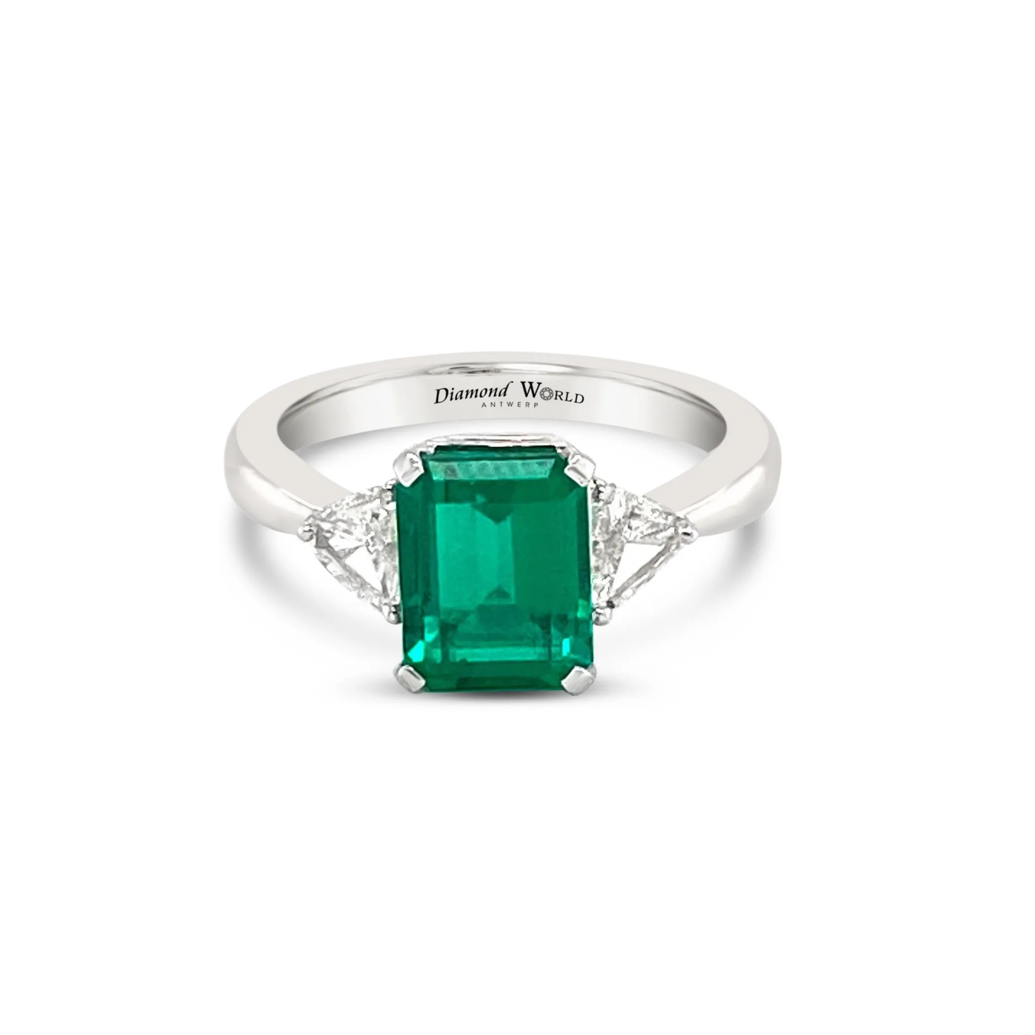 Emerald & Trillion Cut Diamonds Trilogy " Lucinda" Ring